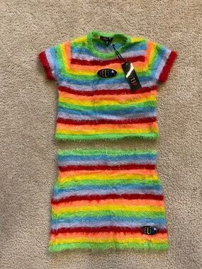 dELiA*s Rainbow Fuzzy Two-Piece Set - Multicolor Stripes